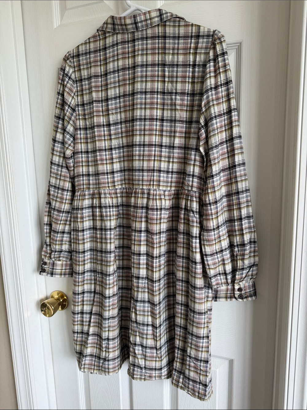NWT LOFT Plaid Button-Front Midi Dress in Cream, Brown, Olive - Picture 10 of 11